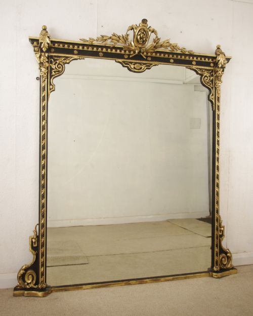 victorian ebonised and parcelgilt large overmantle mirror - CATEGORY: ANTIQUE MIRRORS - DATED 1870