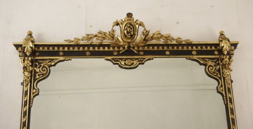 VICTORIAN EBONISED AND PARCELGILT LARGE OVERMANTLE MIRROR - ADDITIONAL PHOTO 1