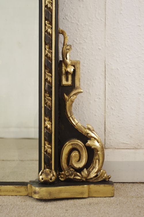 VICTORIAN EBONISED AND PARCELGILT LARGE OVERMANTLE MIRROR - ADDITIONAL PHOTO 8