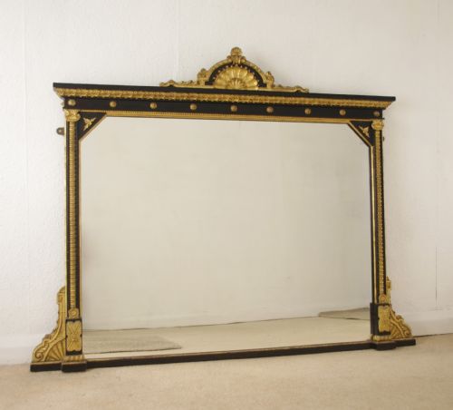 victorian ebonised and parcelgilt large overmantle mirror - CATEGORY: ANTIQUE MIRRORS - DATED 1870