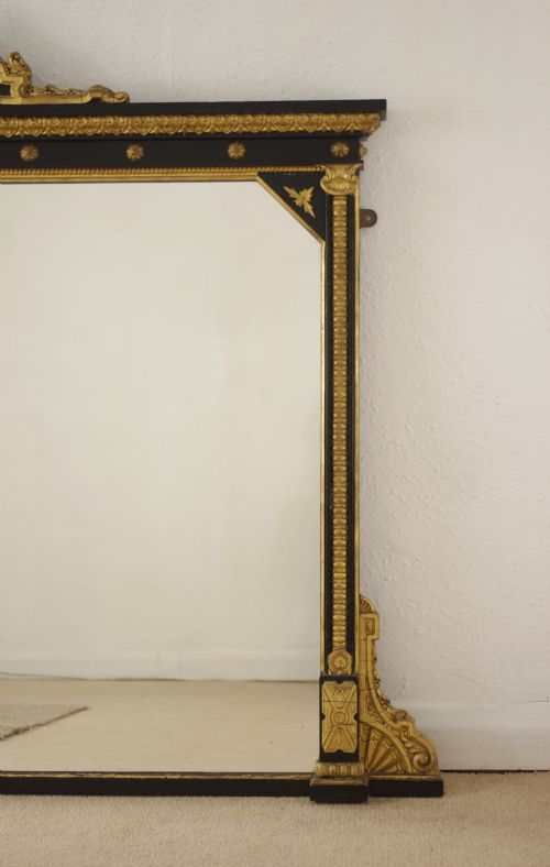 VICTORIAN EBONISED AND PARCELGILT LARGE OVERMANTLE MIRROR - ADDITIONAL PHOTO 2