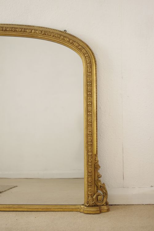 VICTORIAN GILT LARGE ARCH TOP OVERMANTEL MIRROR - ADDITIONAL PHOTO 2