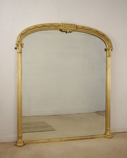victorian gilt large arch top overmantle mirror - CATEGORY: ANTIQUE MIRRORS - DATED 1880