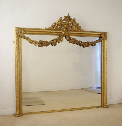 victorian gilt large overmantle mirror with 'putto' cresting - CATEGORY: ANTIQUE MIRRORS - DATED 1880