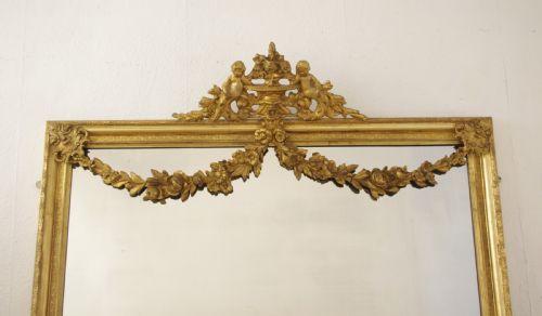 VICTORIAN GILT LARGE OVERMANTLE MIRROR WITH 'PUTTO' CRESTING - ADDITIONAL PHOTO 1
