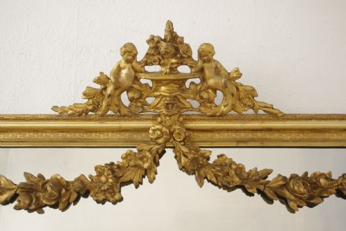 VICTORIAN GILT LARGE OVERMANTLE MIRROR WITH 'PUTTO' CRESTING - ADDITIONAL PHOTO 2