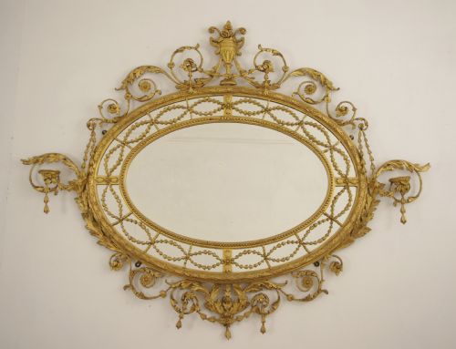 victorian gilt adam style large oval overmantle wall mirror - CATEGORY: ANTIQUE MIRRORS - DATED 1870