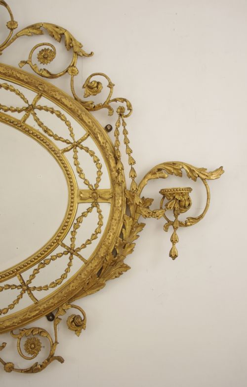 VICTORIAN GILT ADAM STYLE LARGE OVAL OVERMANTLE WALL MIRROR - ADDITIONAL PHOTO 2