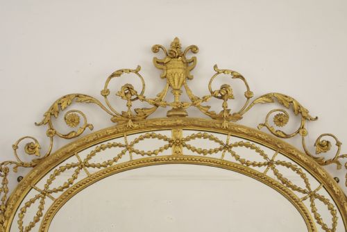 VICTORIAN GILT ADAM STYLE LARGE OVAL OVERMANTLE WALL MIRROR - ADDITIONAL PHOTO 5