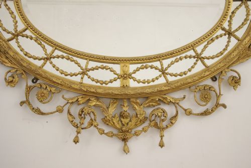 VICTORIAN GILT ADAM STYLE LARGE OVAL OVERMANTLE WALL MIRROR - ADDITIONAL PHOTO 9