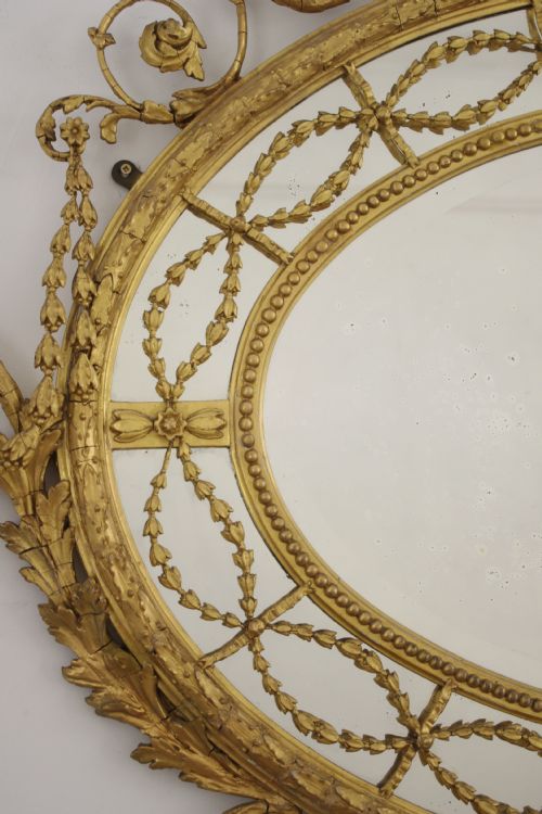 VICTORIAN GILT ADAM STYLE LARGE OVAL OVERMANTLE WALL MIRROR - ADDITIONAL PHOTO 12