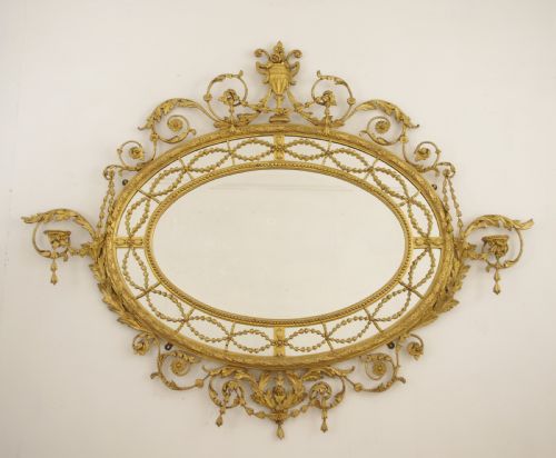 VICTORIAN GILT ADAM STYLE LARGE OVAL OVERMANTLE WALL MIRROR - ADDITIONAL PHOTO 14