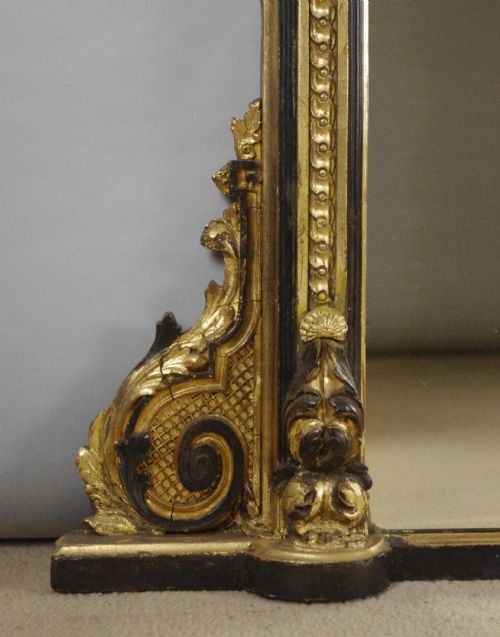 VICTORIAN EBONISED AND PARCELGILT LARGE OVERMANTLE MIRROR - ADDITIONAL PHOTO 6