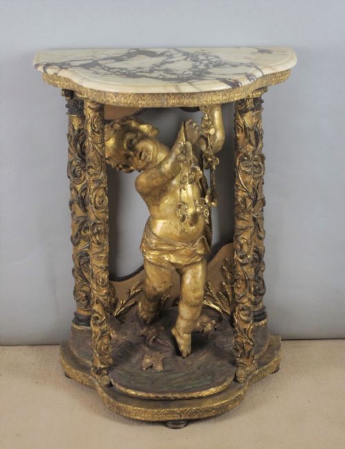 19TH CENTURY GILT 'PUTTO' CONSOLE TABLE WITH MARBLE TOP - ADDITIONAL PHOTO 1