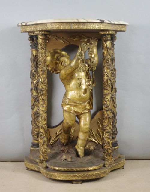 19TH CENTURY GILT 'PUTTO' CONSOLE TABLE WITH MARBLE TOP - ADDITIONAL PHOTO 2