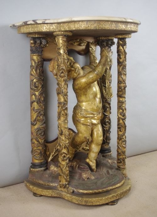 19TH CENTURY GILT 'PUTTO' CONSOLE TABLE WITH MARBLE TOP - ADDITIONAL PHOTO 3
