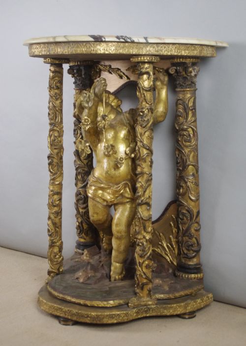 19TH CENTURY GILT 'PUTTO' CONSOLE TABLE WITH MARBLE TOP - ADDITIONAL PHOTO 4