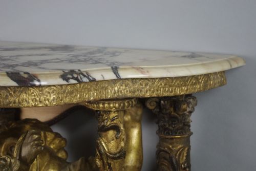 19TH CENTURY GILT 'PUTTO' CONSOLE TABLE WITH MARBLE TOP - ADDITIONAL PHOTO 14