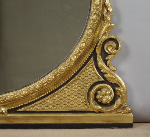 VICTORIAN GILT AND EBONISED OVAL OVERMANTLE MIRROR - ADDITIONAL PHOTO 5