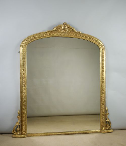 victorian gilt large arch top overmantle mirror - CATEGORY: ANTIQUE MIRRORS - DATED 1870