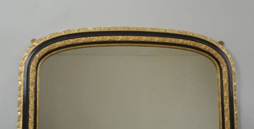 VICTORIAN EBONISED AND PARCELGILT ARCH TOP OVERMANTLE MIRROR - ADDITIONAL PHOTO 1