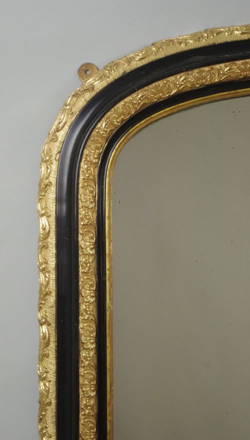 VICTORIAN EBONISED AND PARCELGILT ARCH TOP OVERMANTLE MIRROR - ADDITIONAL PHOTO 2