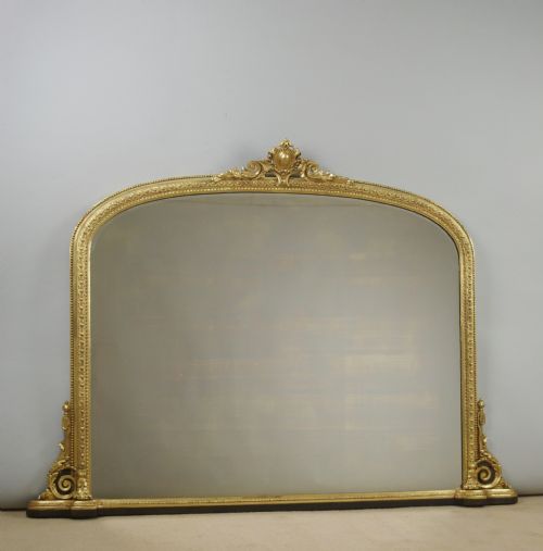 victorian gilt large arch top overmantle mirror - CATEGORY: ANTIQUE MIRRORS - DATED 1870