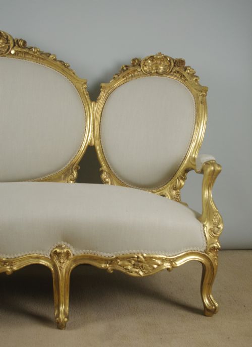 19TH CENTURY FRENCH GILT WOOD LOUIS XV STYLE SOFA - ADDITIONAL PHOTO 5