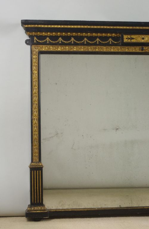 VICTORIAN EBONISED AND PARCELGILT ADAM STYLE OVERMANTLE MIRROR - ADDITIONAL PHOTO 1