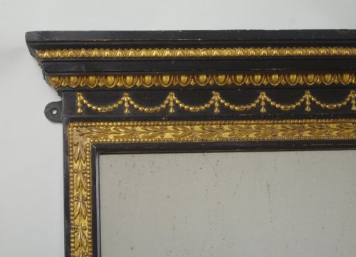 VICTORIAN EBONISED AND PARCELGILT ADAM STYLE OVERMANTLE MIRROR - ADDITIONAL PHOTO 4