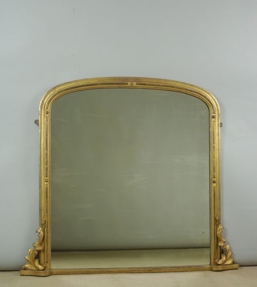 VICTORIAN GILT WOOD ARCH TOP OVERMANTLE MIRROR