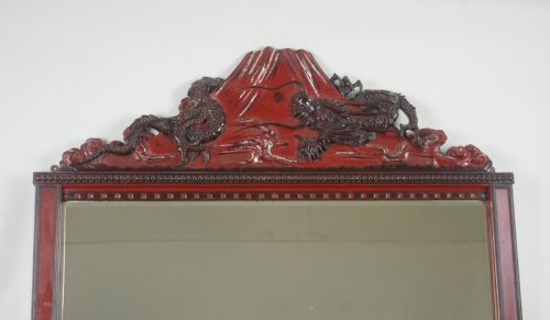 LARGE JAPANESE LACQUERED HARDWOOD OVERMANTLE MIRROR WITH CARVED DRAGON AND MOUNT FUJI - ADDITIONAL PHOTO 1