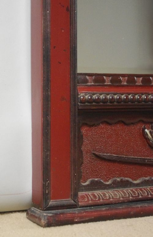 LARGE JAPANESE LACQUERED HARDWOOD OVERMANTLE MIRROR WITH CARVED DRAGON AND MOUNT FUJI - ADDITIONAL PHOTO 8