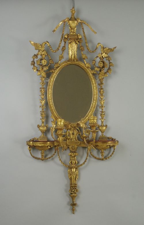 PAIR OF VICTORIAN GILT ADAM STYLE GIRANDOLE WALL MIRRORS WITH CANDLE SCONCES - ADDITIONAL PHOTO 1