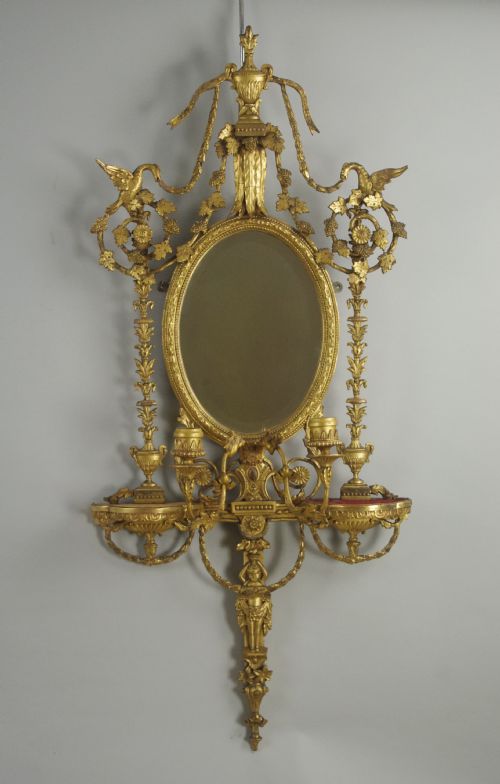 PAIR OF VICTORIAN GILT ADAM STYLE GIRANDOLE WALL MIRRORS WITH CANDLE SCONCES - ADDITIONAL PHOTO 2