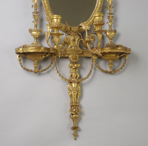 PAIR OF VICTORIAN GILT ADAM STYLE GIRANDOLE WALL MIRRORS WITH CANDLE SCONCES - ADDITIONAL PHOTO 4