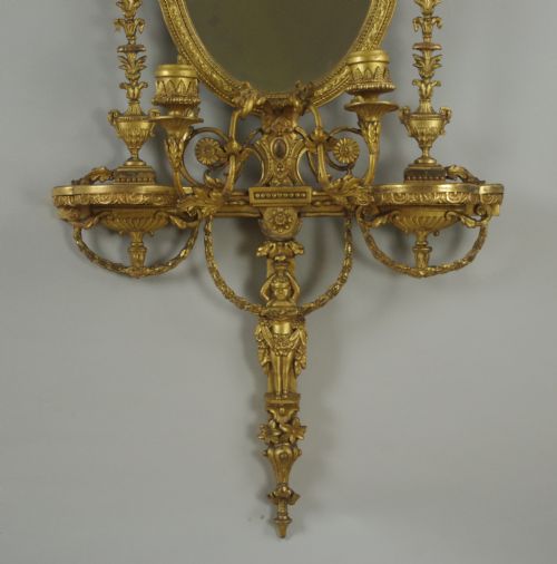 PAIR OF VICTORIAN GILT ADAM STYLE GIRANDOLE WALL MIRRORS WITH CANDLE SCONCES - ADDITIONAL PHOTO 6