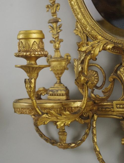 PAIR OF VICTORIAN GILT ADAM STYLE GIRANDOLE WALL MIRRORS WITH CANDLE SCONCES - ADDITIONAL PHOTO 11