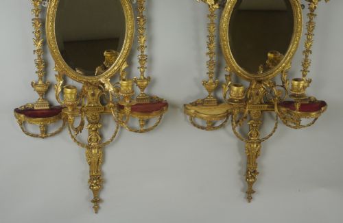 PAIR OF VICTORIAN GILT ADAM STYLE GIRANDOLE WALL MIRRORS WITH CANDLE SCONCES - ADDITIONAL PHOTO 13