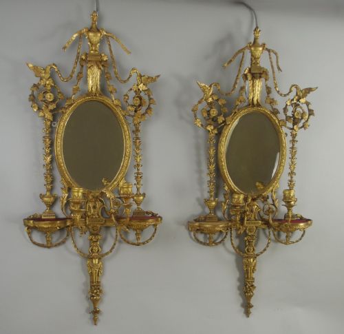 PAIR OF VICTORIAN GILT ADAM STYLE GIRANDOLE WALL MIRRORS WITH CANDLE SCONCES - ADDITIONAL PHOTO 17