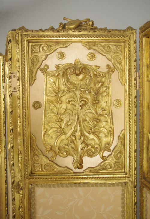 19TH CENTURY GILT FOUR FOLD SCREEN - ADDITIONAL PHOTO 4