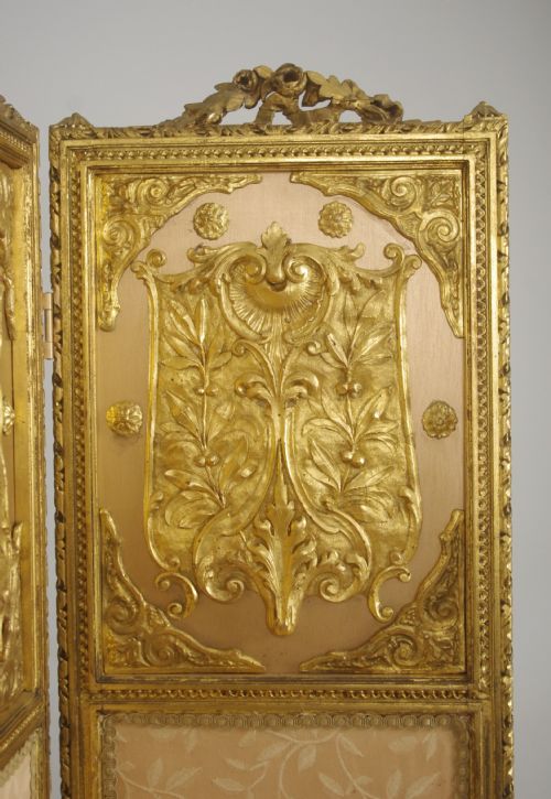 19TH CENTURY GILT FOUR FOLD SCREEN - ADDITIONAL PHOTO 5