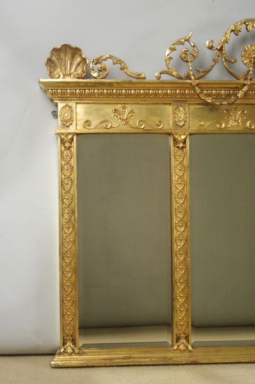 VICTORIAN GILT ADAM STYLE TRIPLE PLATE OVERMANTLE MIRROR - ADDITIONAL PHOTO 1