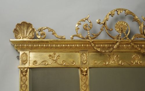 VICTORIAN GILT ADAM STYLE TRIPLE PLATE OVERMANTLE MIRROR - ADDITIONAL PHOTO 4