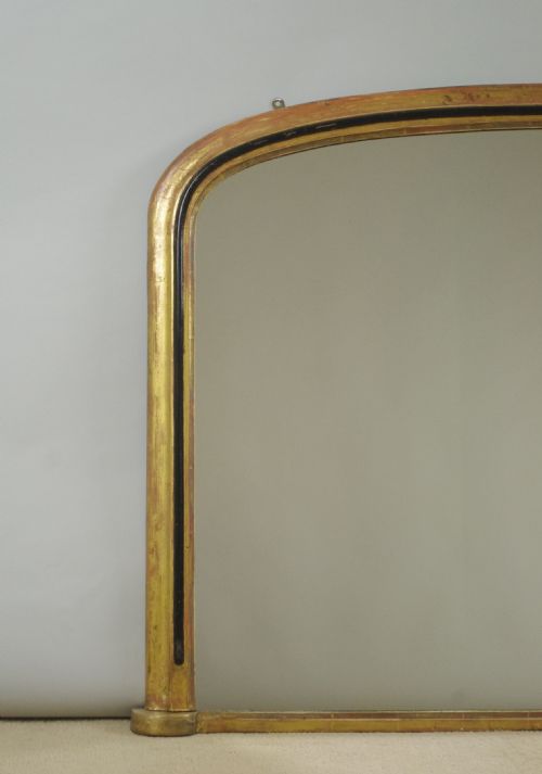 VICTORIAN GILT AND EBONISED ARCH TOP OVERMANTLE MIRROR - ADDITIONAL PHOTO 1