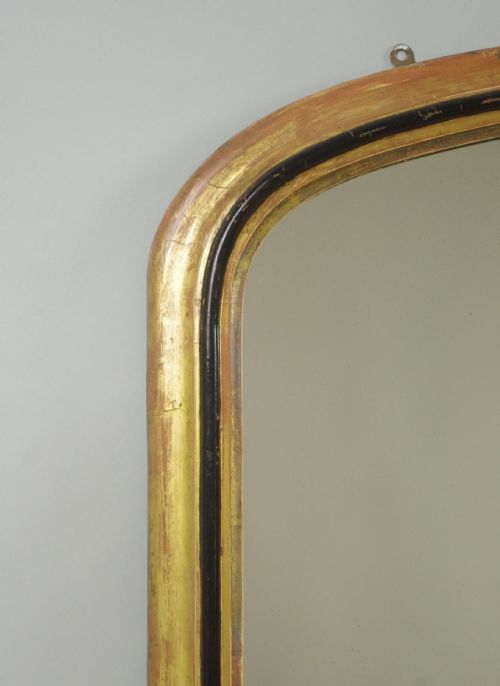 VICTORIAN GILT AND EBONISED ARCH TOP OVERMANTLE MIRROR - ADDITIONAL PHOTO 2