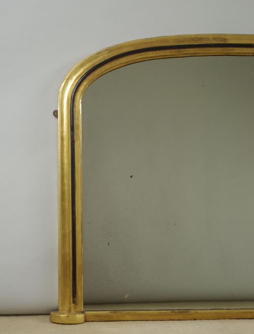 VICTORIAN GILT AND EBONISED ARCH TOP OVERMANTLE MIRROR - ADDITIONAL PHOTO 1