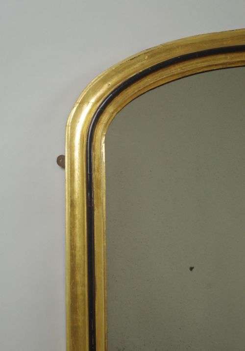 VICTORIAN GILT AND EBONISED ARCH TOP OVERMANTLE MIRROR - ADDITIONAL PHOTO 2