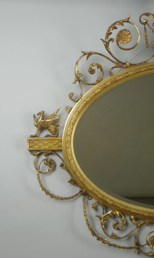 VICTORIAN GILT ADAM STYLE OVAL OVERMANTLE WALL MIRROR - ADDITIONAL PHOTO 2