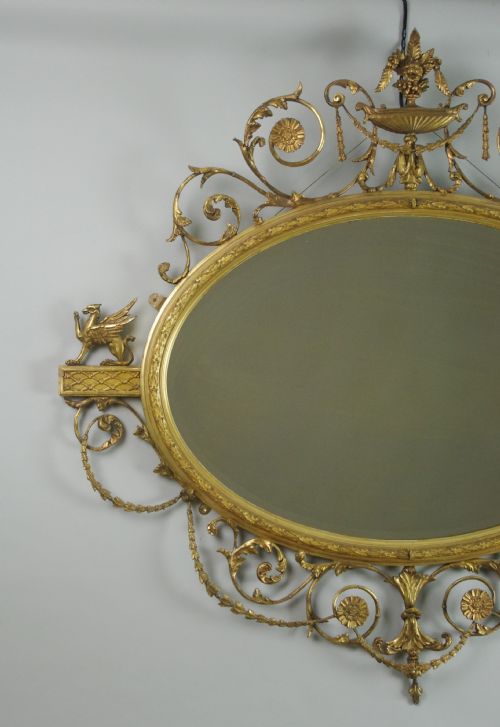 VICTORIAN GILT ADAM STYLE OVAL OVERMANTLE WALL MIRROR - ADDITIONAL PHOTO 1
